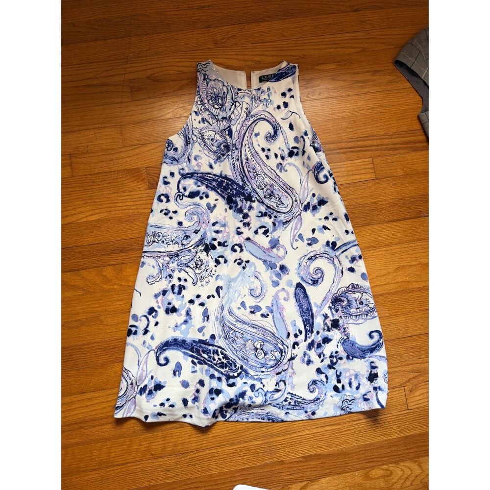 Lauren Ralph Lauren Paisley Print Sleeveless Shift Dress Size 4 Blue White